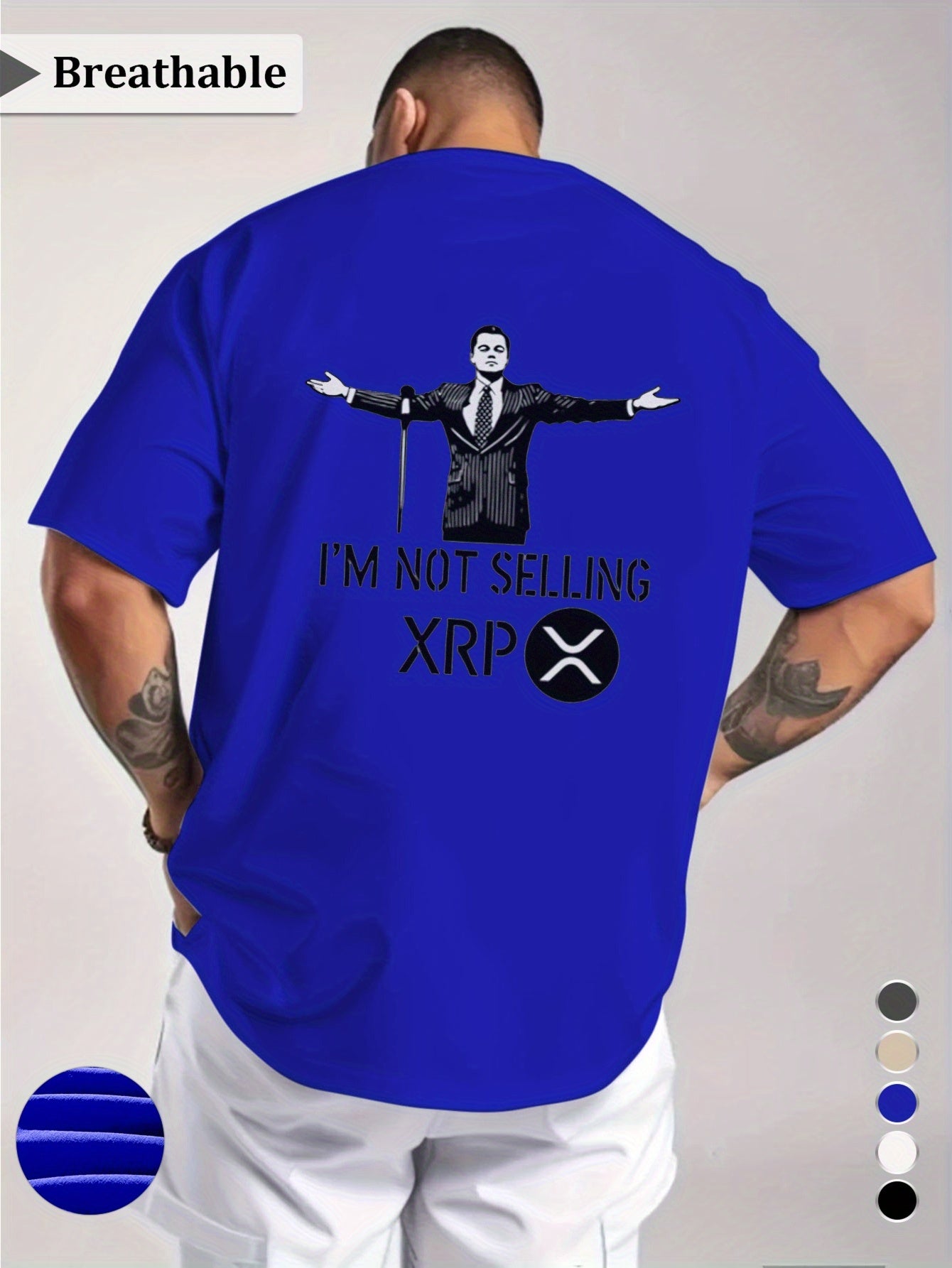 Men's "I'm Not Selling XRP" Graphic T-Shirt - Royal Blue Casual Short Sleeve Tee with Humorous Crypto Design, Breathable Round Neck Summer Top for Casual Attire, Statement Clothing, Medium Elasticity, Digital Print Shirt, Str