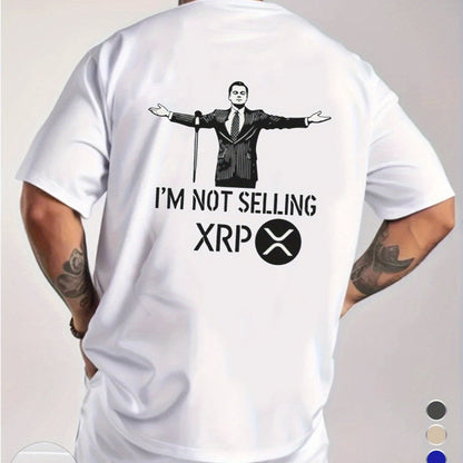 Men's "I'm Not Selling XRP" Graphic T-Shirt - Royal Blue Casual Short Sleeve Tee with Humorous Crypto Design, Breathable Round Neck Summer Top for Casual Attire, Statement Clothing, Medium Elasticity, Digital Print Shirt, Str