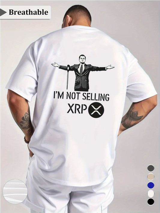 Men's "I'm Not Selling XRP" Graphic T-Shirt - Royal Blue Casual Short Sleeve Tee with Humorous Crypto Design, Breathable Round Neck Summer Top for Casual Attire, Statement Clothing, Medium Elasticity, Digital Print Shirt, Str