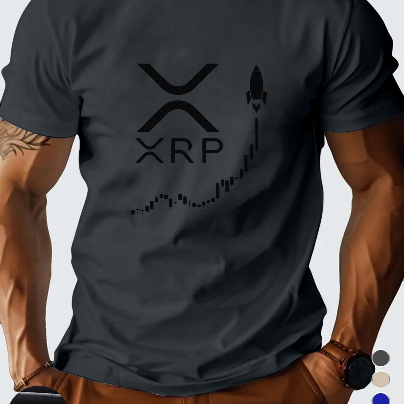 Men'S XRP Graphic T-Shirt - Casual Short Sleeve, Breathable Polyester, Black with White Print, Perfect for Summer Outings, Crypto-Themed Apparel | Crew Neck | Regular Fi