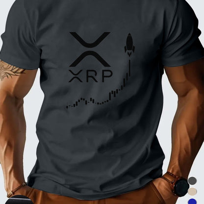 Men'S XRP Graphic T-Shirt - Casual Short Sleeve, Breathable Polyester, Black with White Print, Perfect for Summer Outings, Crypto-Themed Apparel | Crew Neck | Regular Fi