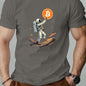 Men'S Astronaut Holding Bitcoin Graphic T-Shirt - Casual Crew Neck, Short Sleeve, Summer Tee, Cotton Blend, Space-Themed Design, Astronaut Shir