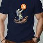 Men'S Astronaut Holding Bitcoin Graphic T-Shirt - Casual Crew Neck, Short Sleeve, Summer Tee, Cotton Blend, Space-Themed Design, Astronaut Shir