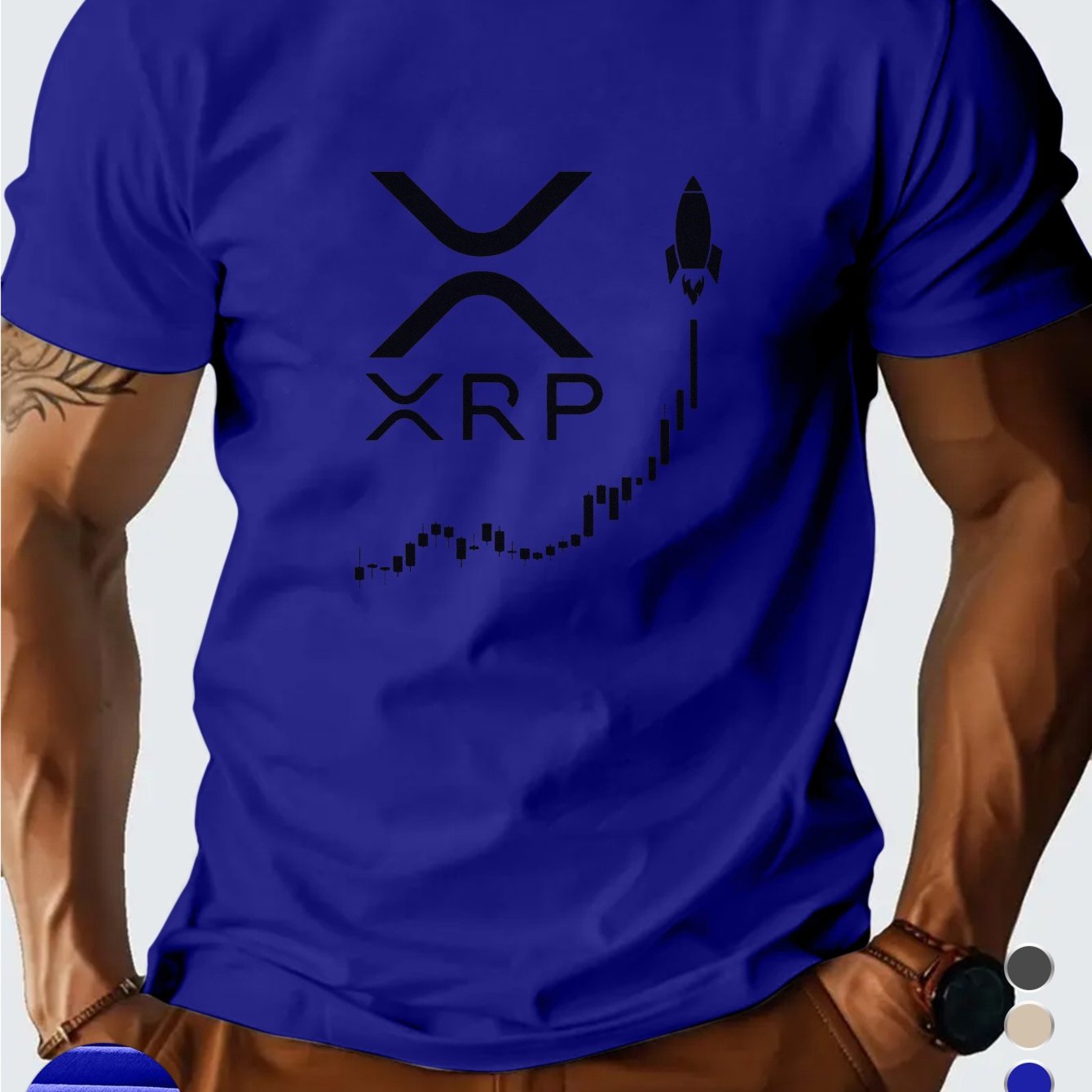 Men'S XRP Graphic T-Shirt - Casual Short Sleeve, Breathable Polyester, Black with White Print, Perfect for Summer Outings, Crypto-Themed Apparel | Crew Neck | Regular Fi
