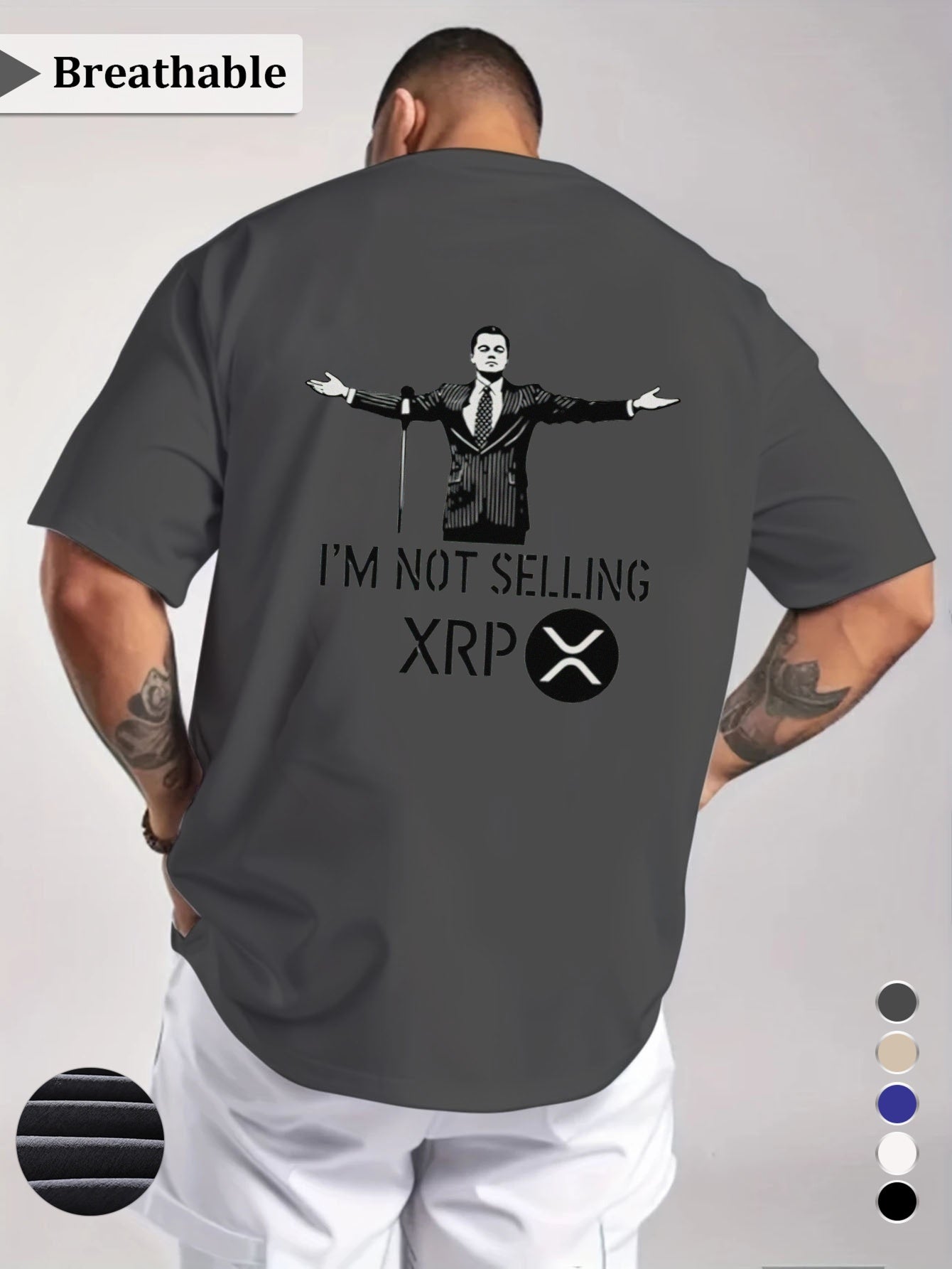 Men's "I'm Not Selling XRP" Graphic T-Shirt - Royal Blue Casual Short Sleeve Tee with Humorous Crypto Design, Breathable Round Neck Summer Top for Casual Attire, Statement Clothing, Medium Elasticity, Digital Print Shirt, Str