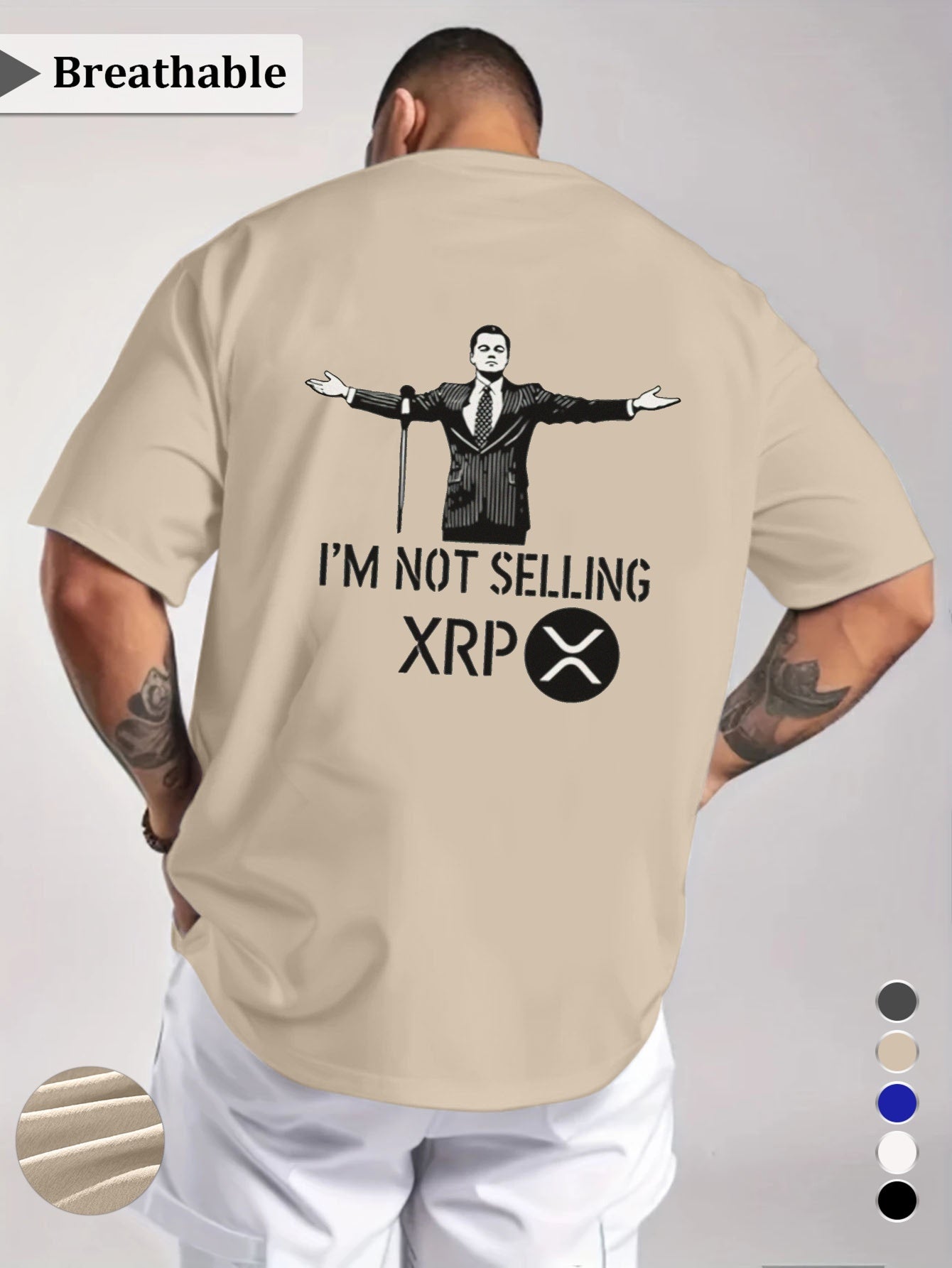 Men's "I'm Not Selling XRP" Graphic T-Shirt - Royal Blue Casual Short Sleeve Tee with Humorous Crypto Design, Breathable Round Neck Summer Top for Casual Attire, Statement Clothing, Medium Elasticity, Digital Print Shirt, Str