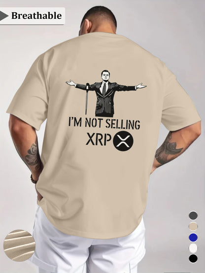 Men's "I'm Not Selling XRP" Graphic T-Shirt - Royal Blue Casual Short Sleeve Tee with Humorous Crypto Design, Breathable Round Neck Summer Top for Casual Attire, Statement Clothing, Medium Elasticity, Digital Print Shirt, Str