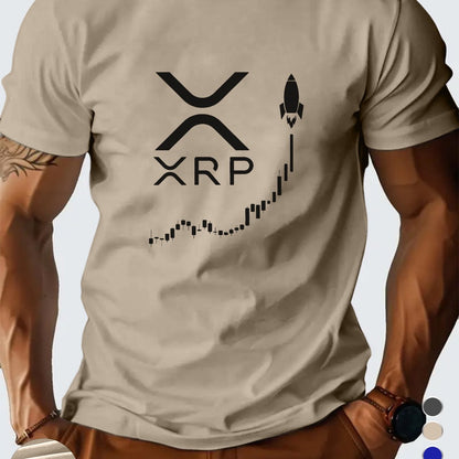 Men'S XRP Graphic T-Shirt - Casual Short Sleeve, Breathable Polyester, Black with White Print, Perfect for Summer Outings, Crypto-Themed Apparel | Crew Neck | Regular Fi