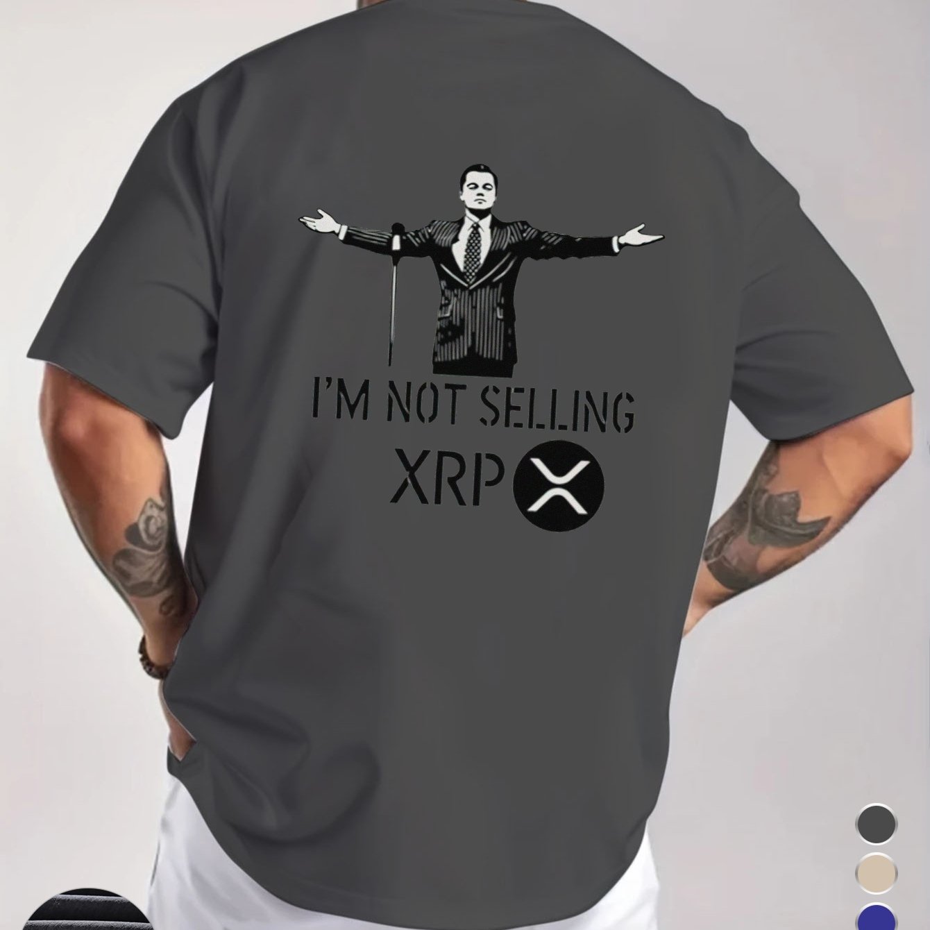 Men's "I'm Not Selling XRP" Graphic T-Shirt - Royal Blue Casual Short Sleeve Tee with Humorous Crypto Design, Breathable Round Neck Summer Top for Casual Attire, Statement Clothing, Medium Elasticity, Digital Print Shirt, Str