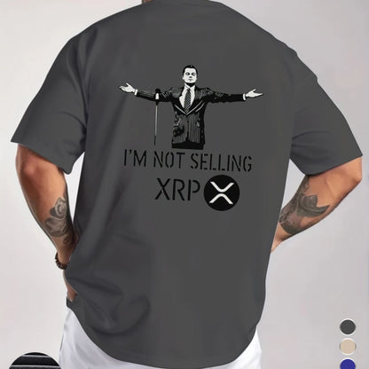 Men's "I'm Not Selling XRP" Graphic T-Shirt - Royal Blue Casual Short Sleeve Tee with Humorous Crypto Design, Breathable Round Neck Summer Top for Casual Attire, Statement Clothing, Medium Elasticity, Digital Print Shirt, Str