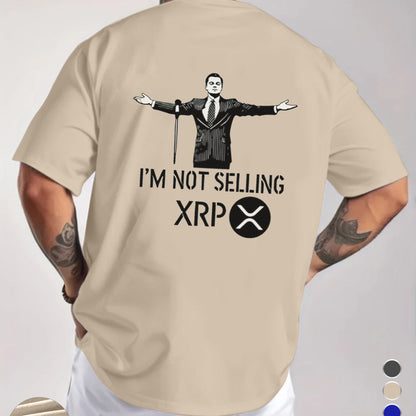 Men's "I'm Not Selling XRP" Graphic T-Shirt - Royal Blue Casual Short Sleeve Tee with Humorous Crypto Design, Breathable Round Neck Summer Top for Casual Attire, Statement Clothing, Medium Elasticity, Digital Print Shirt, Str