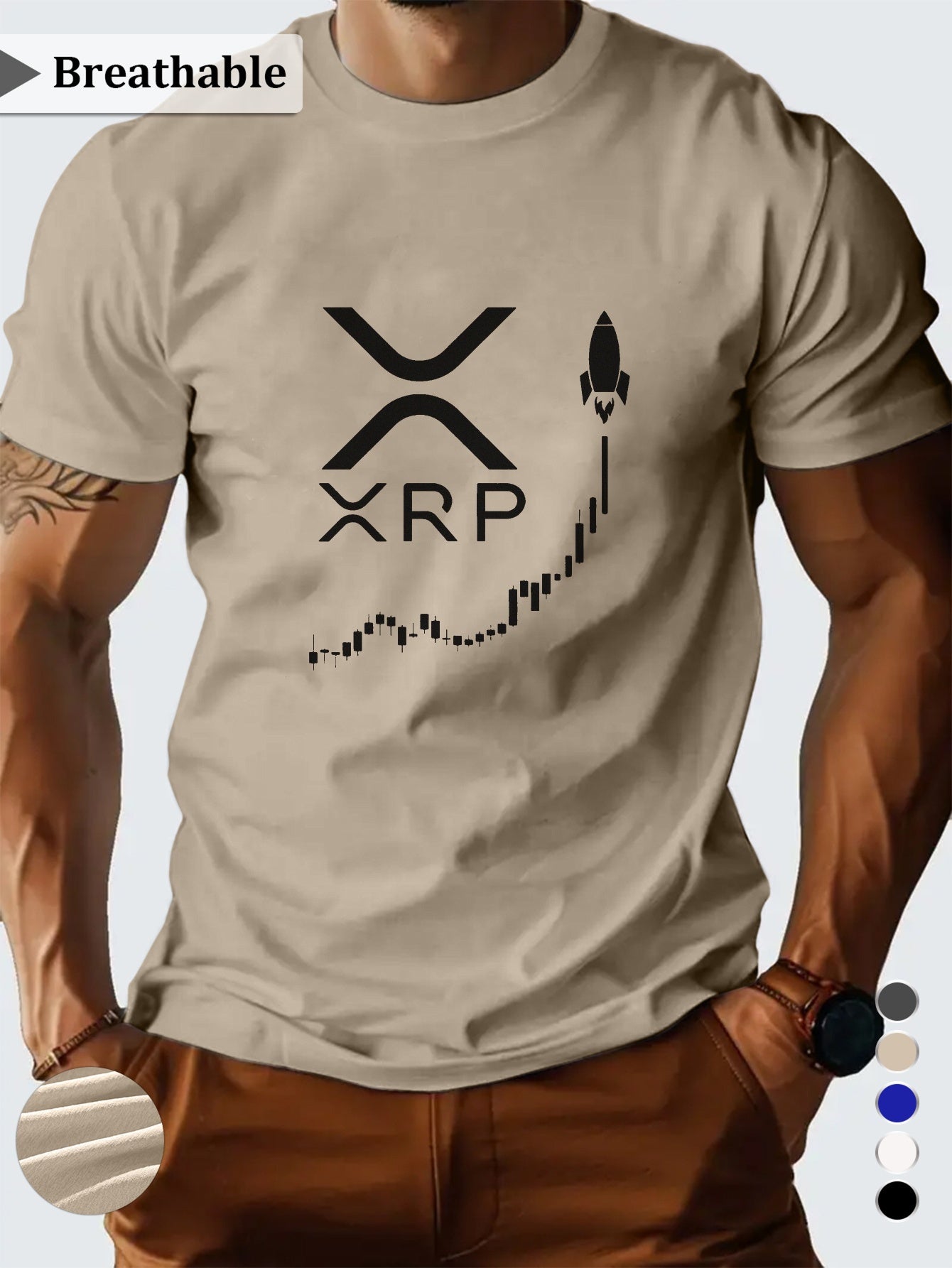 Men'S XRP Graphic T-Shirt - Casual Short Sleeve, Breathable Polyester, Black with White Print, Perfect for Summer Outings, Crypto-Themed Apparel | Crew Neck | Regular Fi